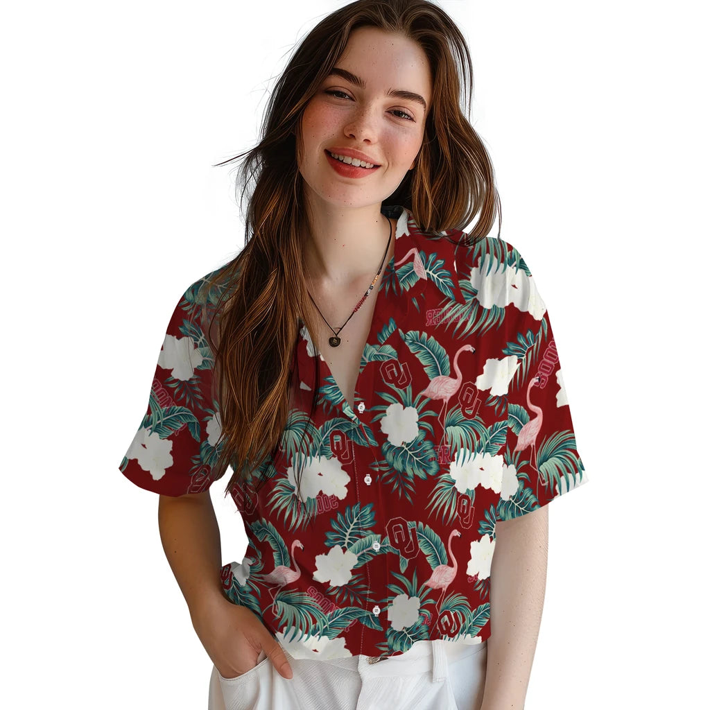 Oklahoma Sooners Hawaiian Shirt - Flamingo and Hibiscus | Hula Hawaiian Shirts
