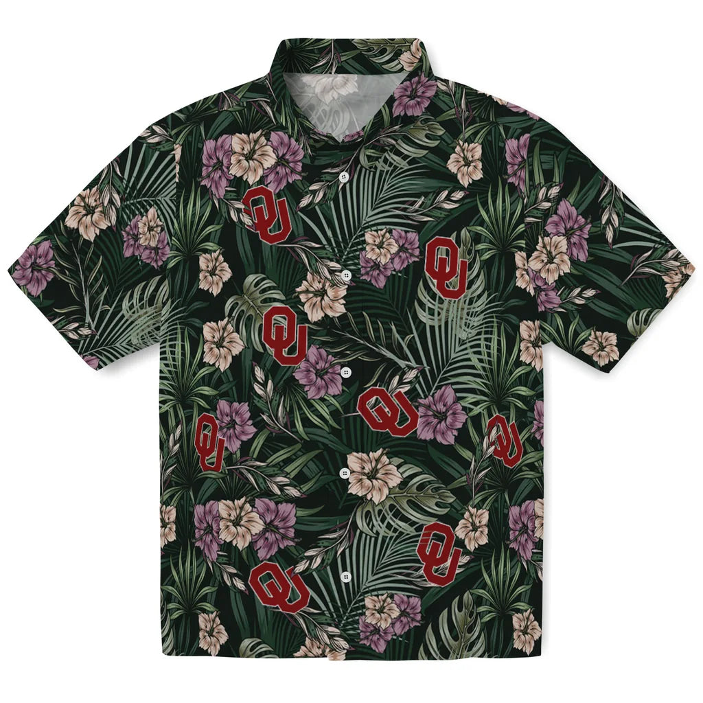 Oklahoma Sooners Hawaiian Shirt - Hibiscus Leaves Pattern | Hula Hawaiian Shirts