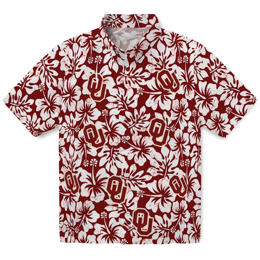 Oklahoma Sooners Hawaiian Shirt - Hibiscus Motif | Hula Hawaiian Shirts