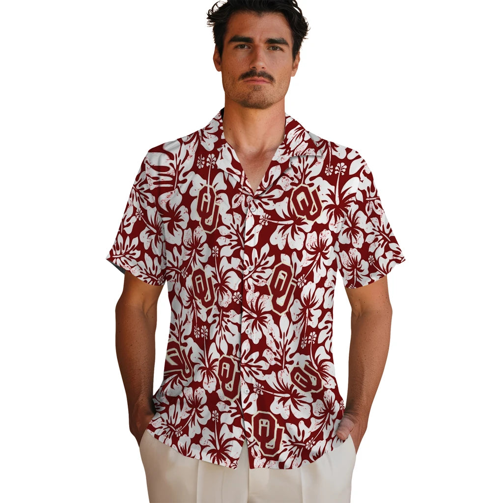 Oklahoma Sooners Hawaiian Shirt - Hibiscus Motif | Hula Hawaiian Shirts