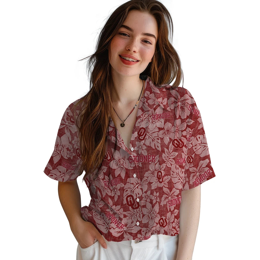 Oklahoma Sooners Hawaiian Shirt - Hibiscus Oasis | Hula Hawaiian Shirts