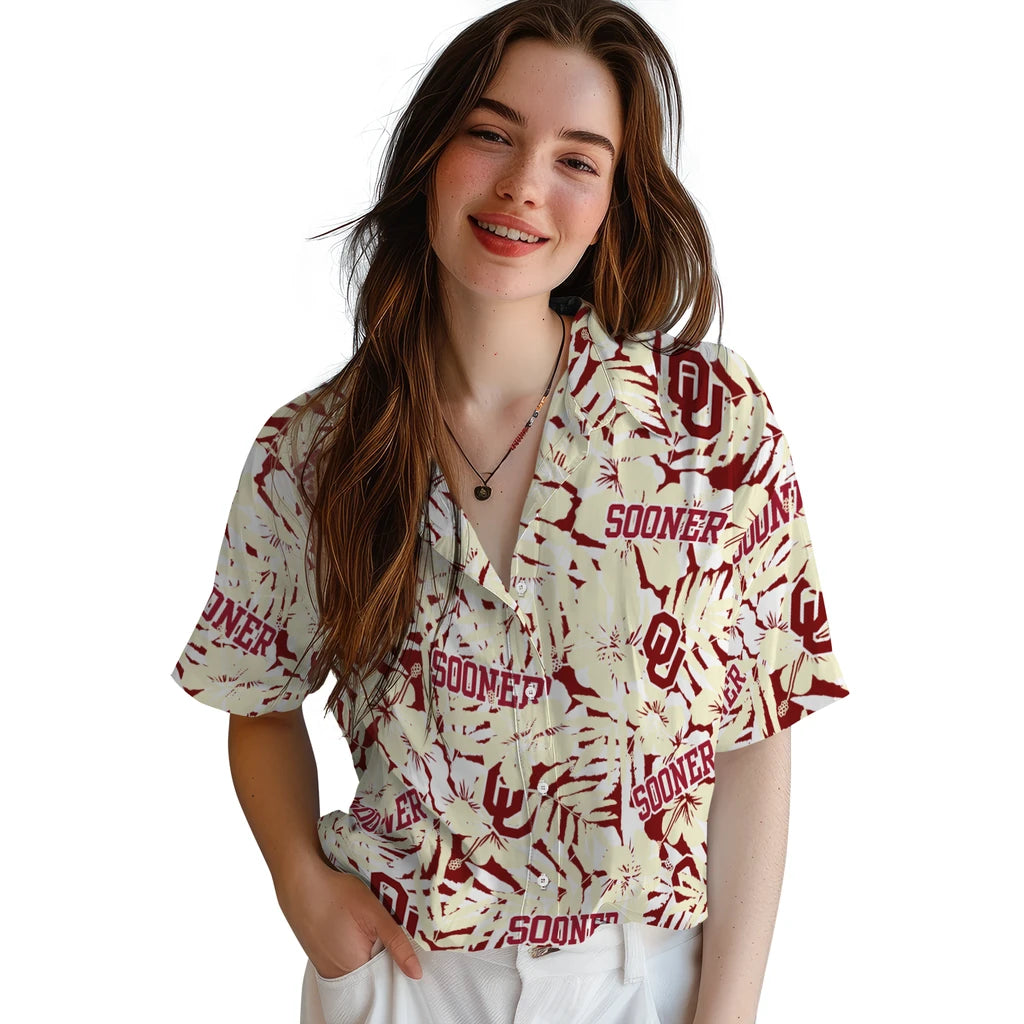 Oklahoma Sooners Hawaiian Shirt - Hibiscus Overlay | Hula Hawaiian Shirts