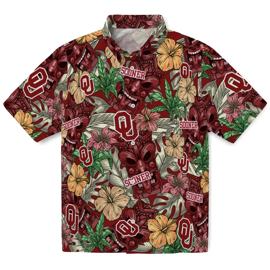 Oklahoma Sooners Hawaiian Shirt - Hibiscus Tiki Jungle | Hula Hawaiian Shirts
