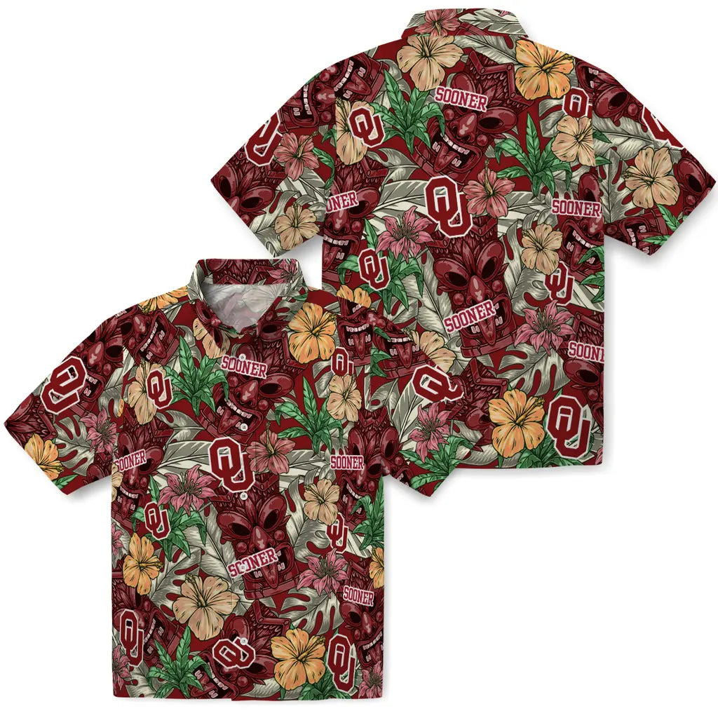 Oklahoma Sooners Hawaiian Shirt - Hibiscus Tiki Jungle | Hula Hawaiian Shirts