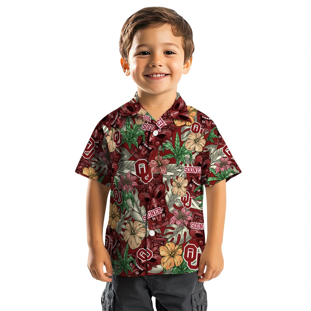 Oklahoma Sooners Hawaiian Shirt - Hibiscus Tiki Jungle | Hula Hawaiian Shirts
