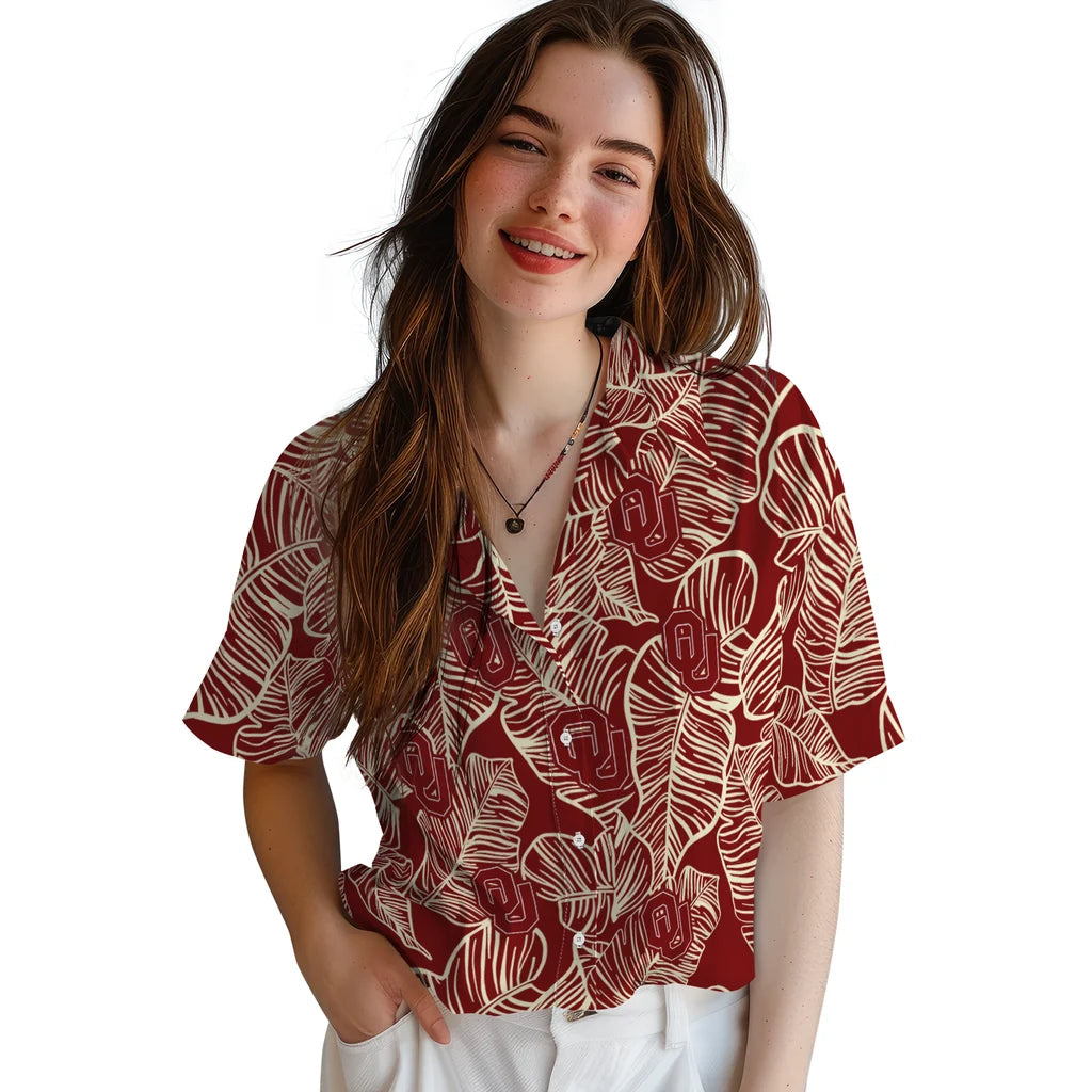 Oklahoma Sooners Hawaiian Shirt - Leaf Outline | Hula Hawaiian Shirts