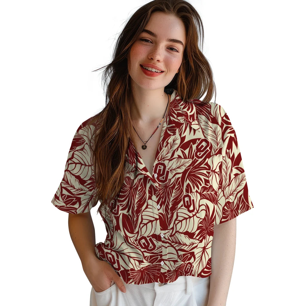 Oklahoma Sooners Hawaiian Shirt - Monstera Layer | Hula Hawaiian Shirts