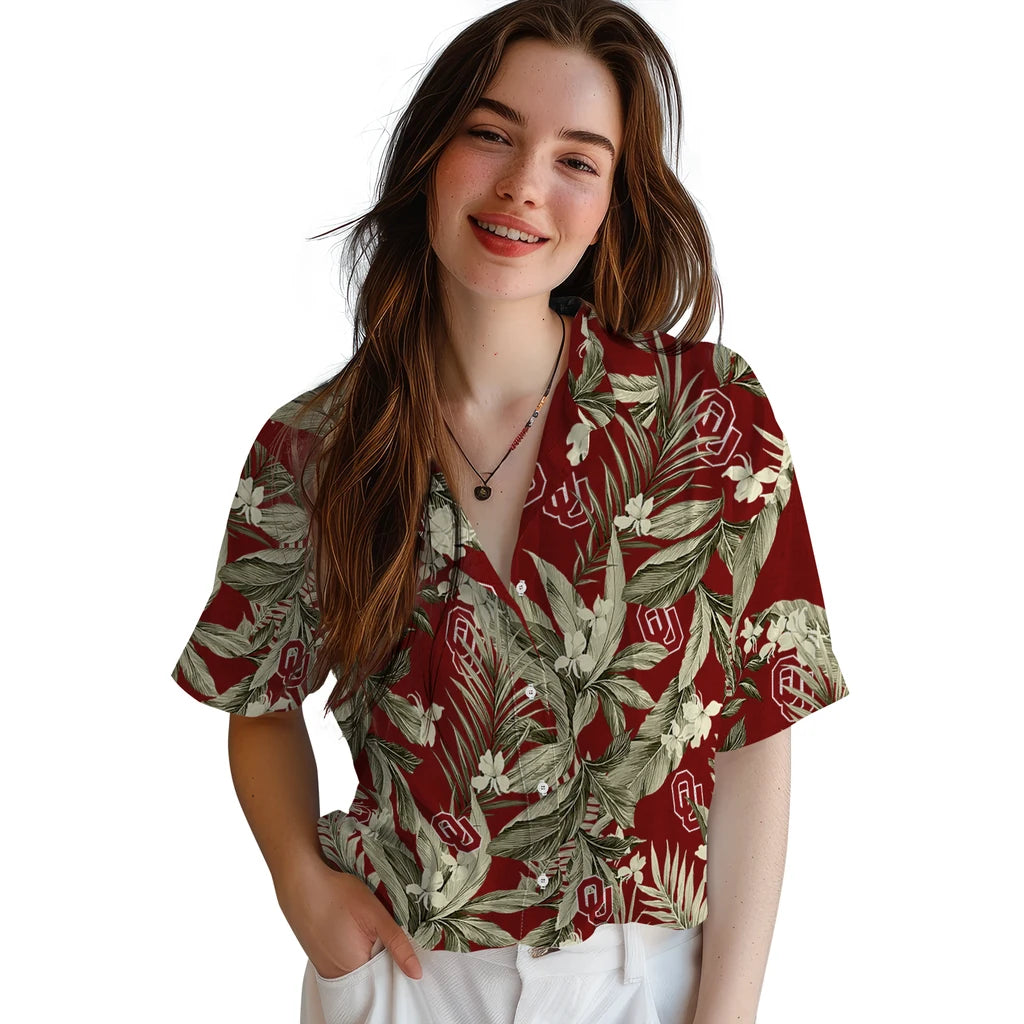 Oklahoma Sooners Hawaiian Shirt - Palm Leaves | Hula Hawaiian Shirts
