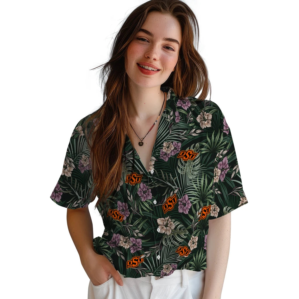 Oklahoma State Cowboys Hawaiian Shirt - Hibiscus Leaves Pattern | Hula Hawaiian Shirts