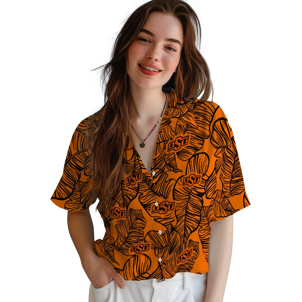 Oklahoma State Cowboys Hawaiian Shirt - Leaf Outline | Hula Hawaiian Shirts