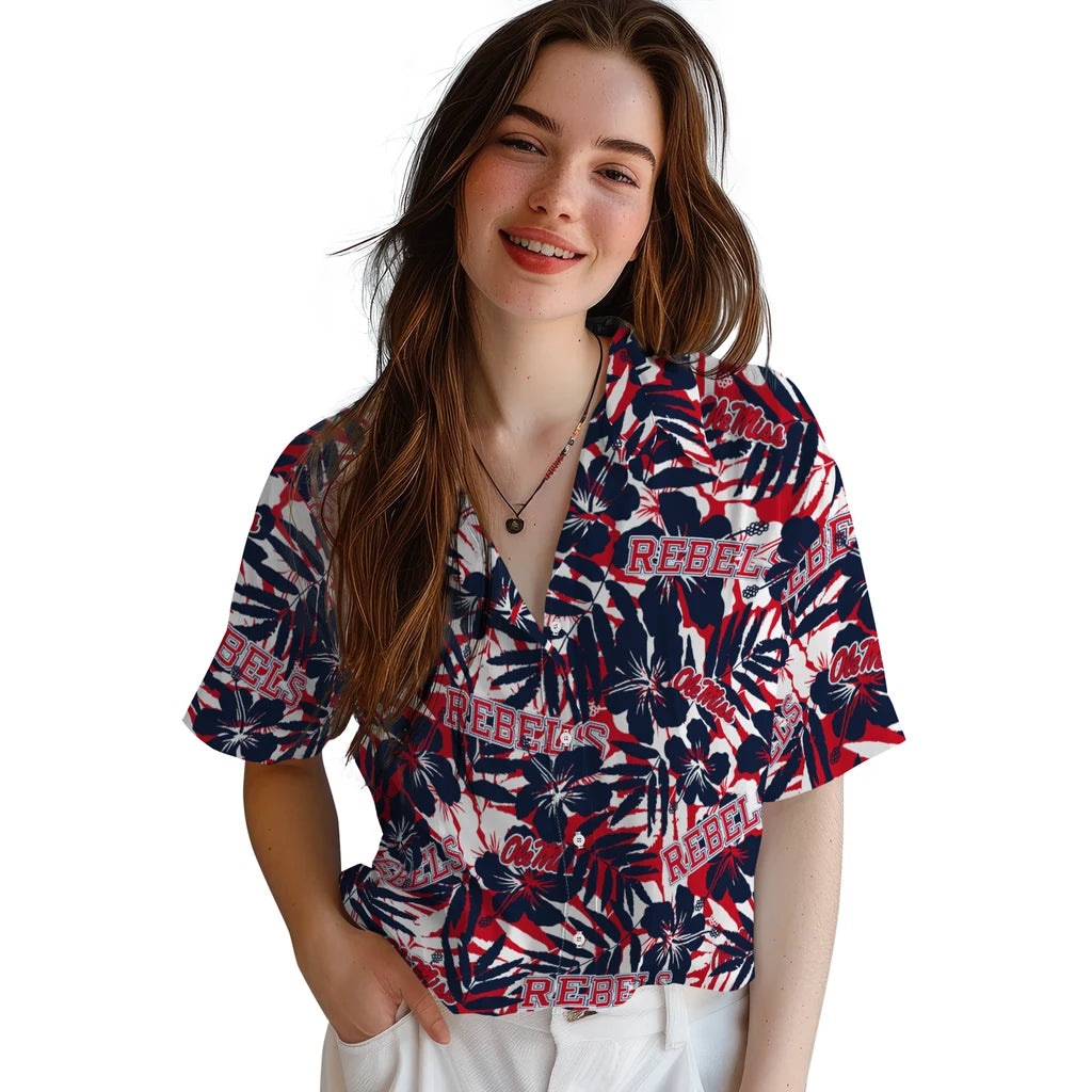 Ole Miss Rebels Hawaiian Shirt - Hibiscus Overlay | Hula Hawaiian Shirts