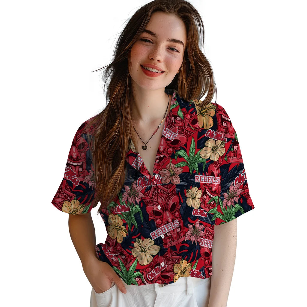 Ole Miss Rebels Hawaiian Shirt - Hibiscus Tiki Jungle | Hula Hawaiian Shirts