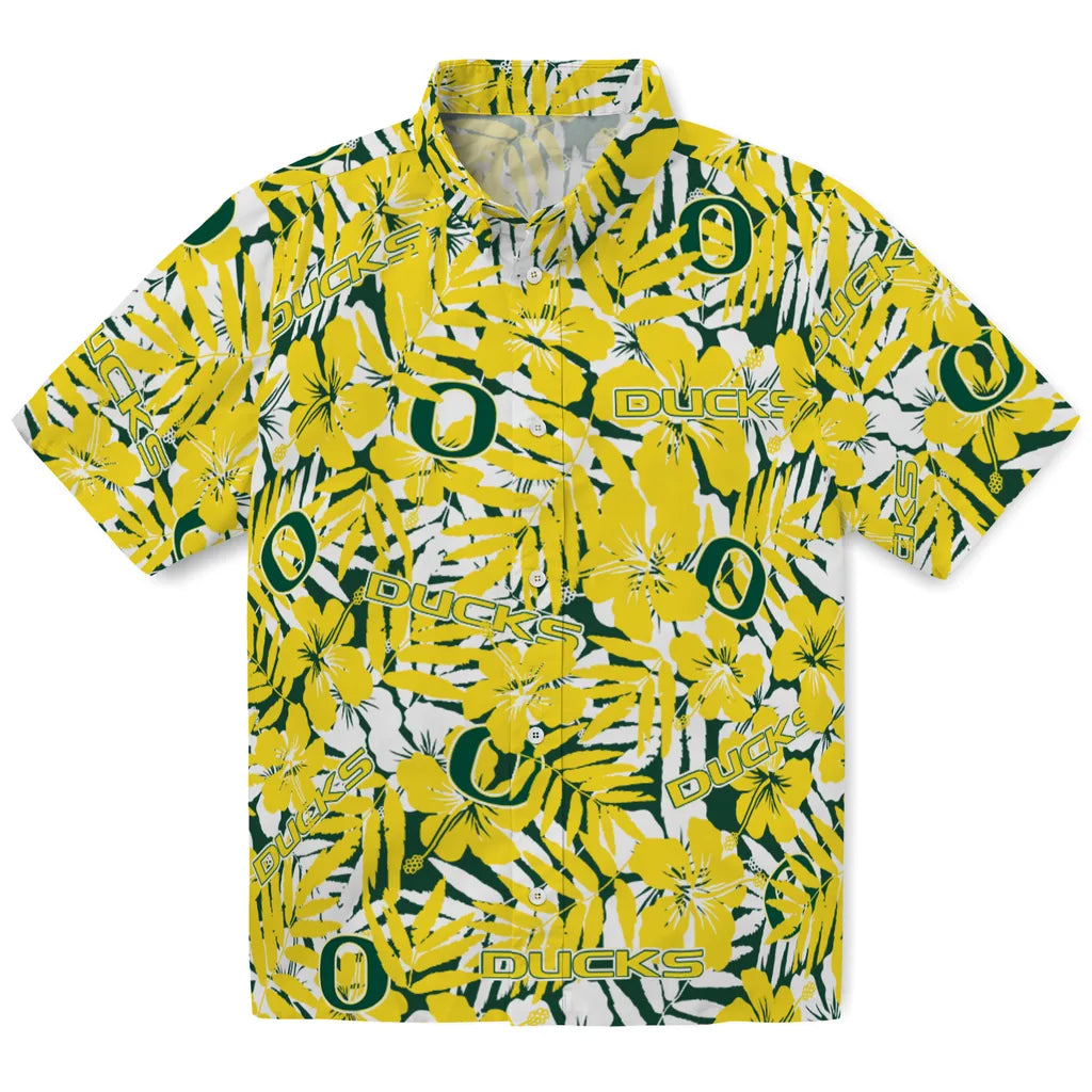 Oregon Ducks Hawaiian Shirt - Hibiscus Overlay | Hula Hawaiian Shirts