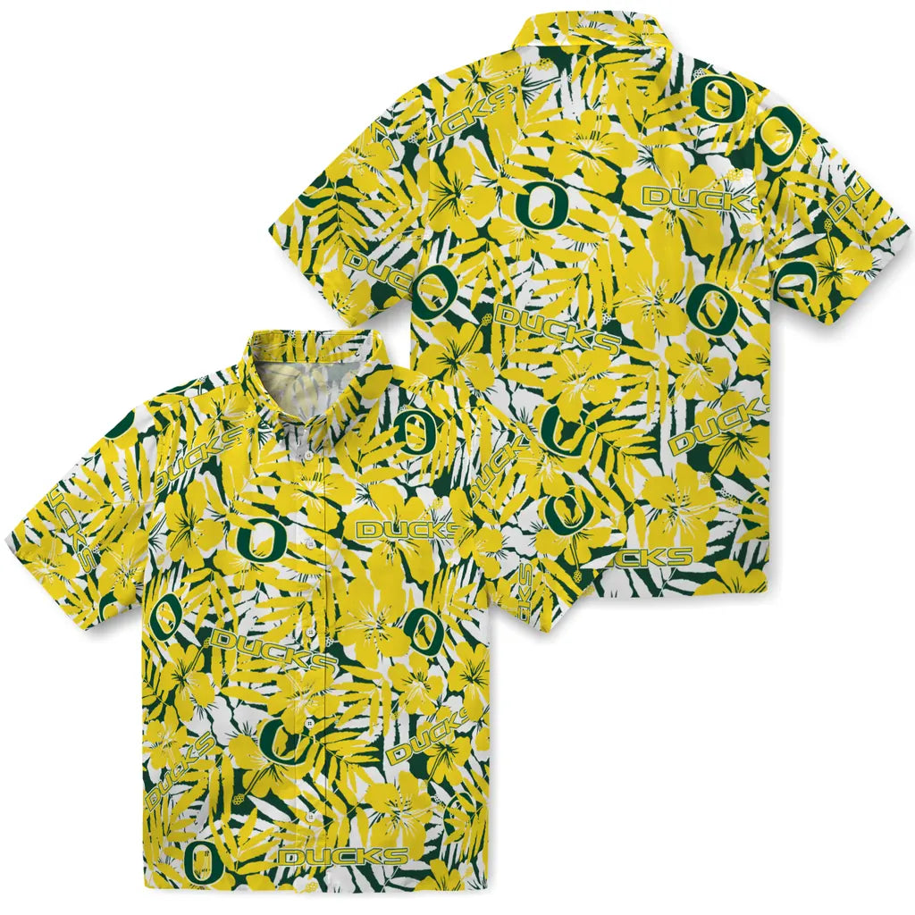 Oregon Ducks Hawaiian Shirt - Hibiscus Overlay | Hula Hawaiian Shirts