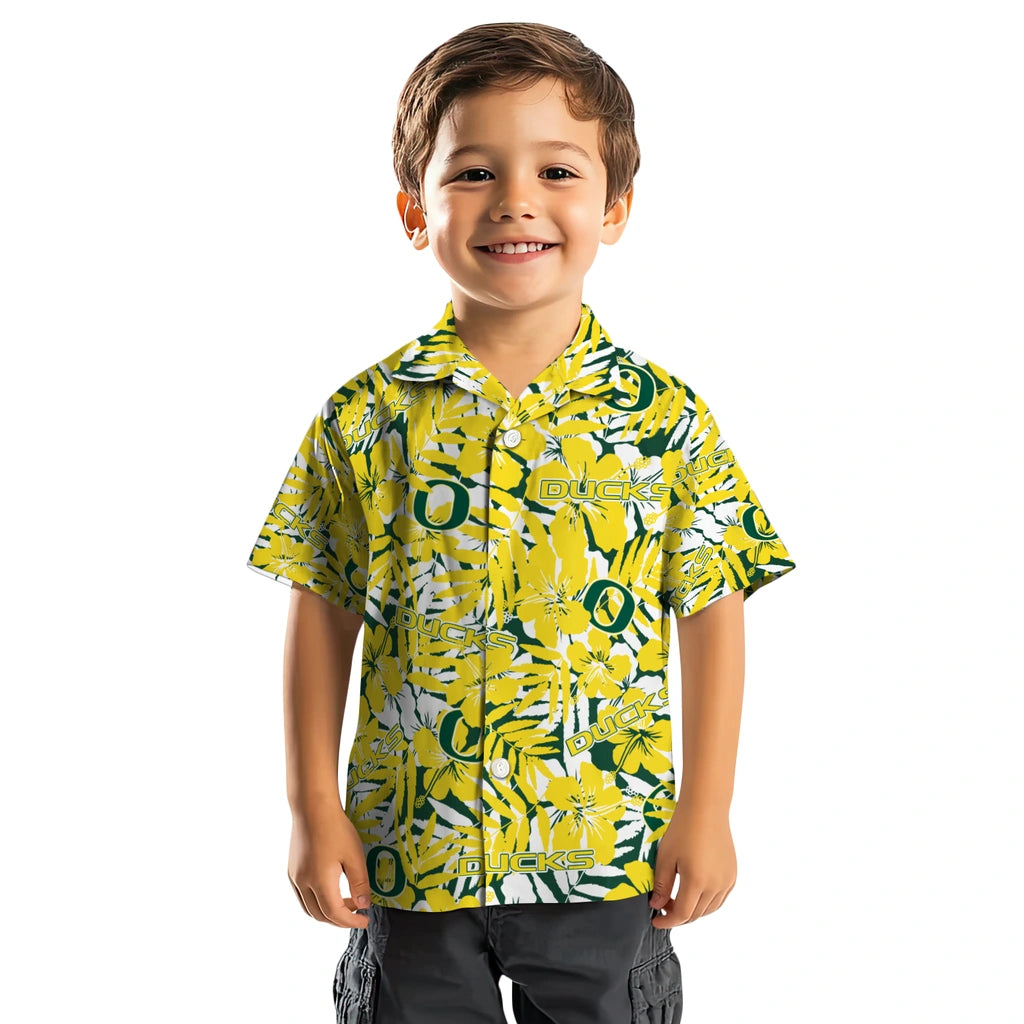 Oregon Ducks Hawaiian Shirt - Hibiscus Overlay | Hula Hawaiian Shirts