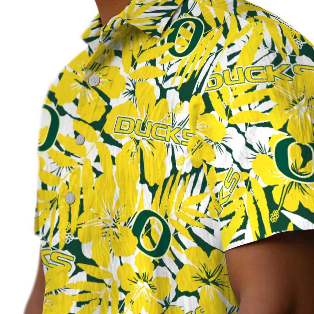 Oregon Ducks Hawaiian Shirt - Hibiscus Overlay | Hula Hawaiian Shirts