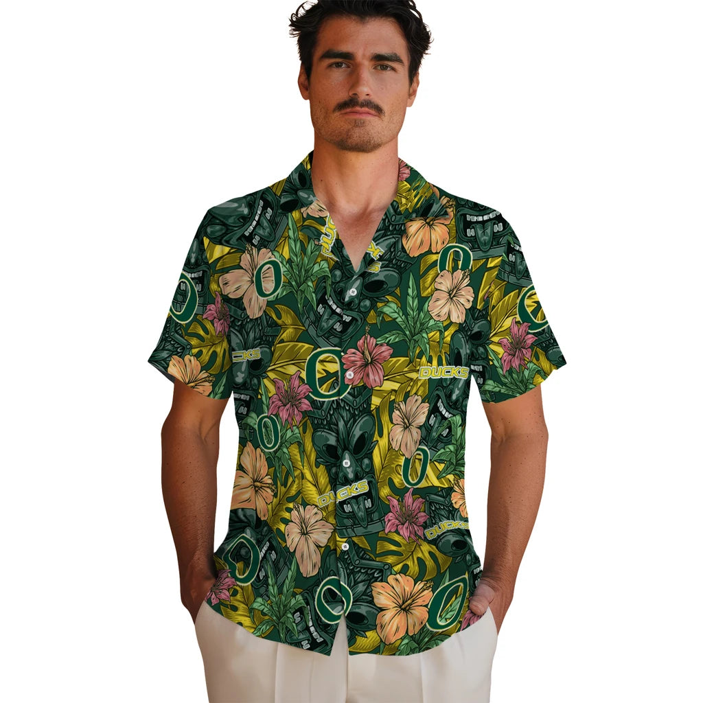 Oregon Ducks Hawaiian Shirt - Hibiscus Tiki Jungle | Hula Hawaiian Shirts