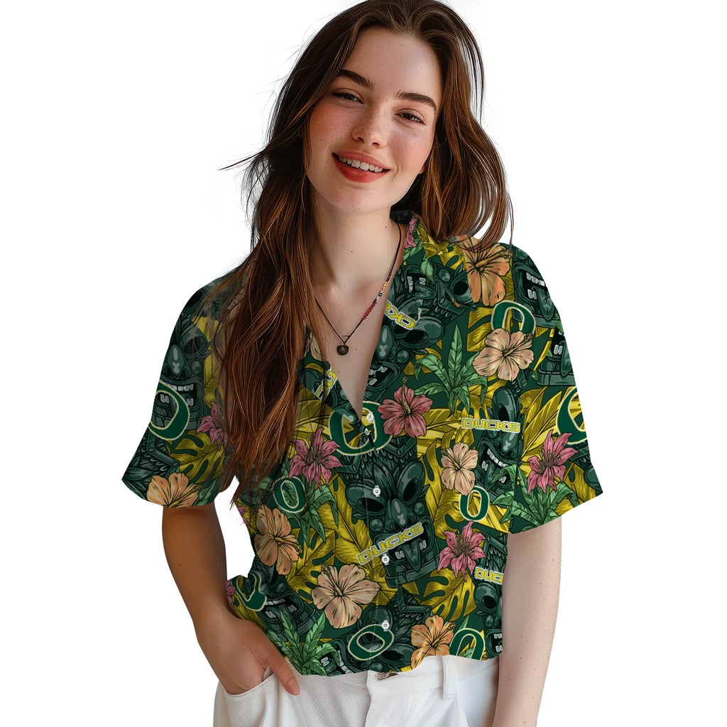 Oregon Ducks Hawaiian Shirt - Hibiscus Tiki Jungle | Hula Hawaiian Shirts