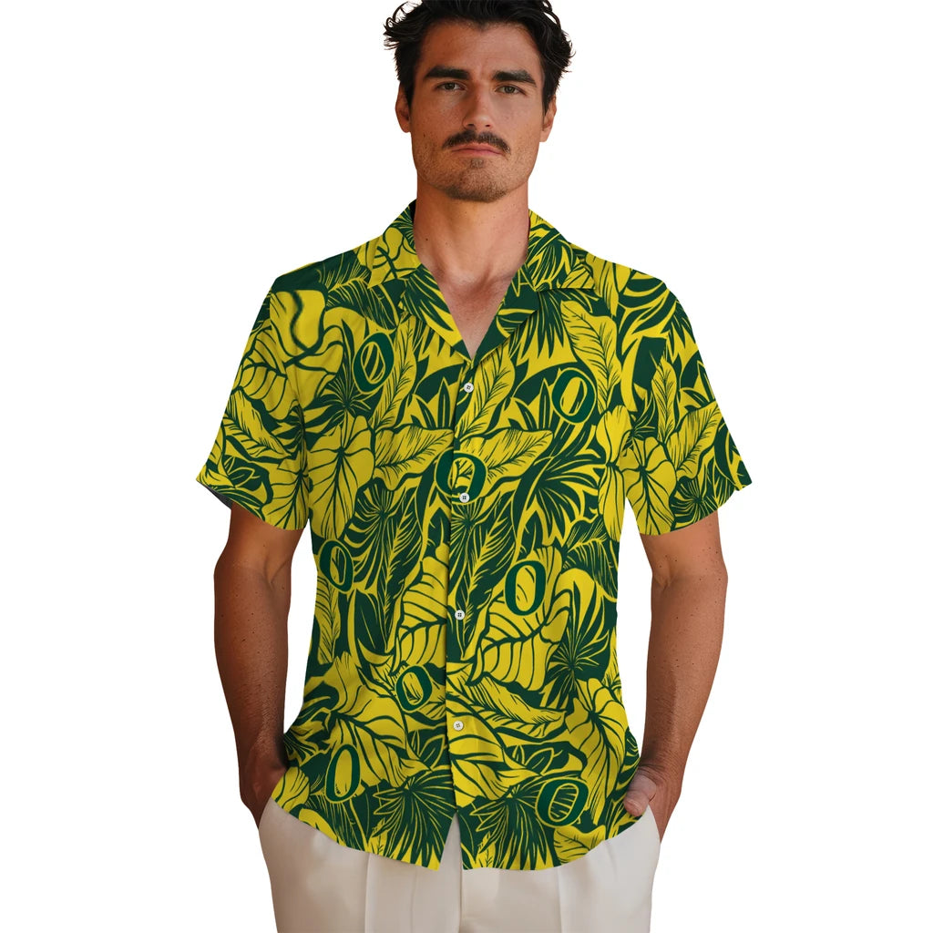 Oregon Ducks Hawaiian Shirt - Monstera Layer | Hula Hawaiian Shirts