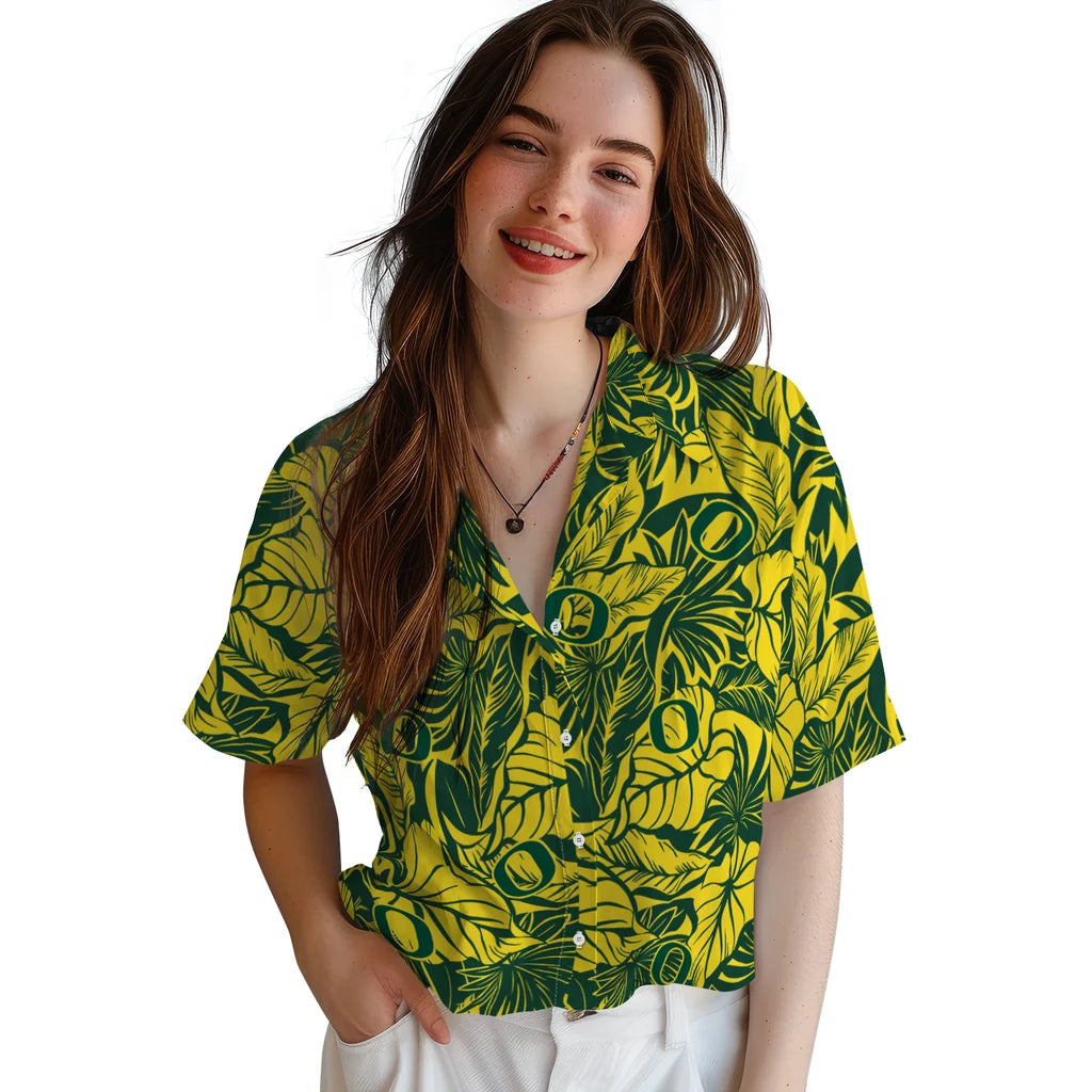 Oregon Ducks Hawaiian Shirt - Monstera Layer | Hula Hawaiian Shirts