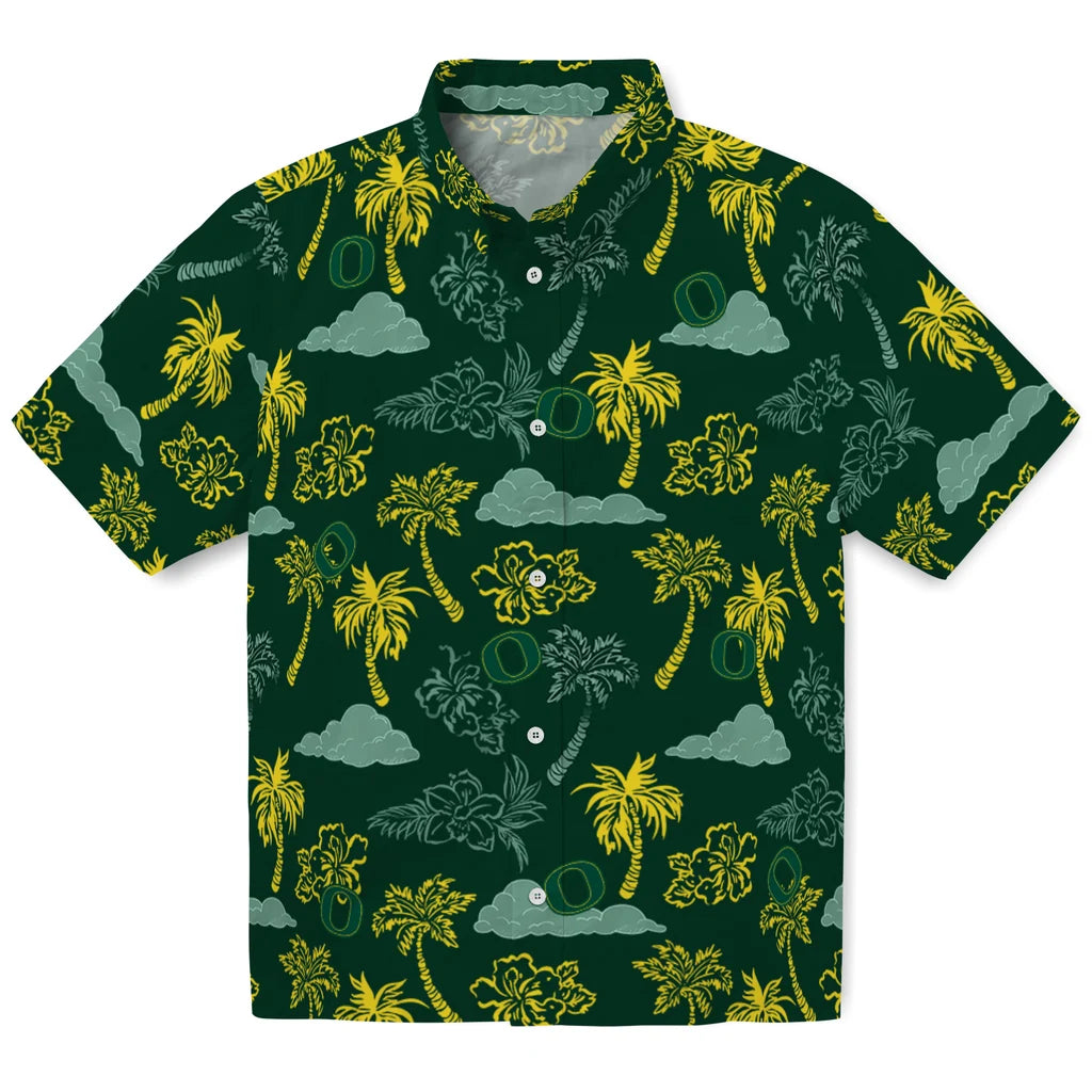 Oregon Ducks Hawaiian Shirt - Palm And Clouds | Hula Hawaiian Shirts