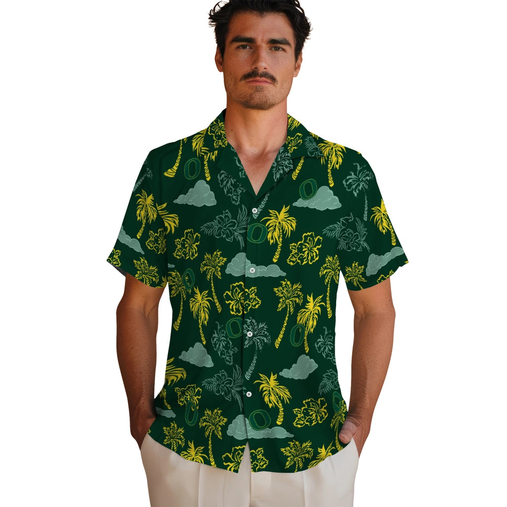 Oregon Ducks Hawaiian Shirt - Palm And Clouds | Hula Hawaiian Shirts