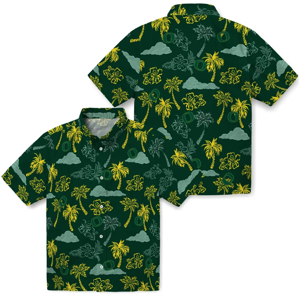 Oregon Ducks Hawaiian Shirt - Palm And Clouds | Hula Hawaiian Shirts