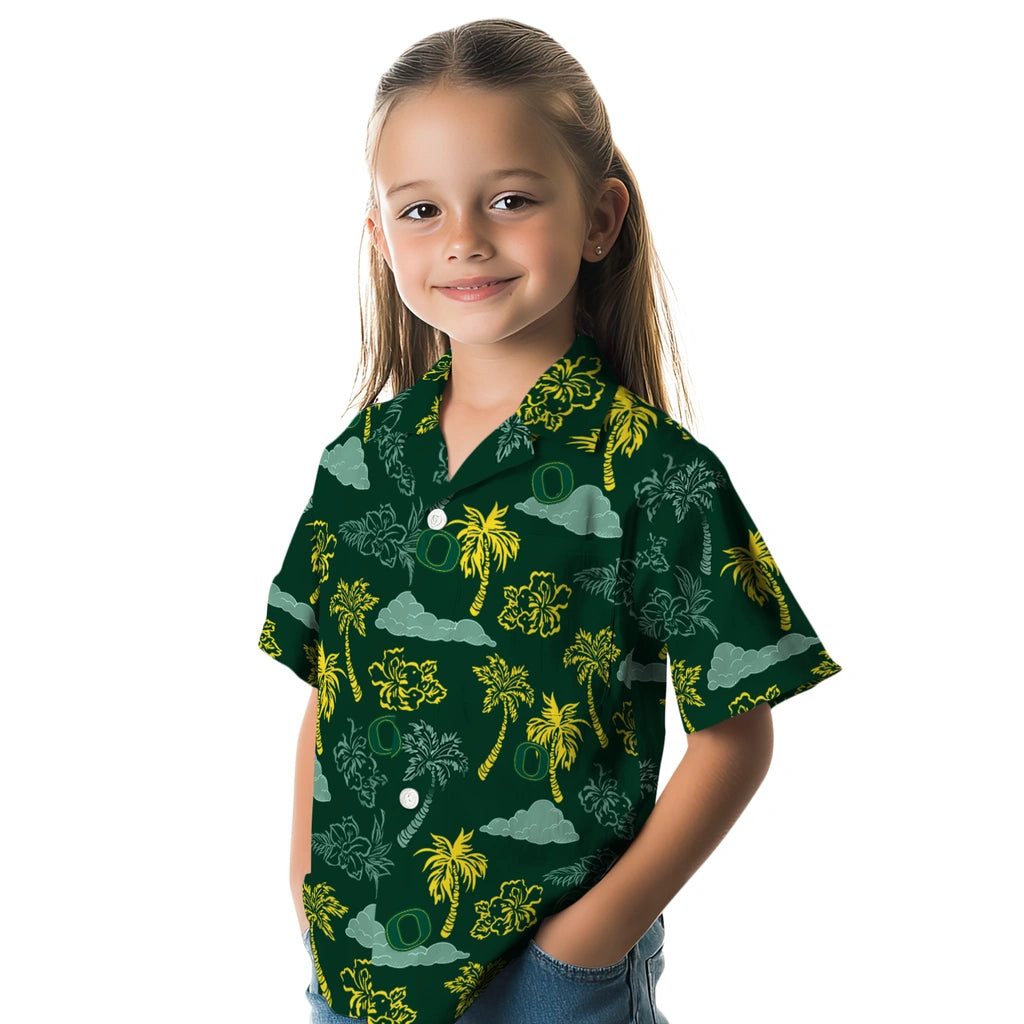 Oregon Ducks Hawaiian Shirt - Palm And Clouds | Hula Hawaiian Shirts