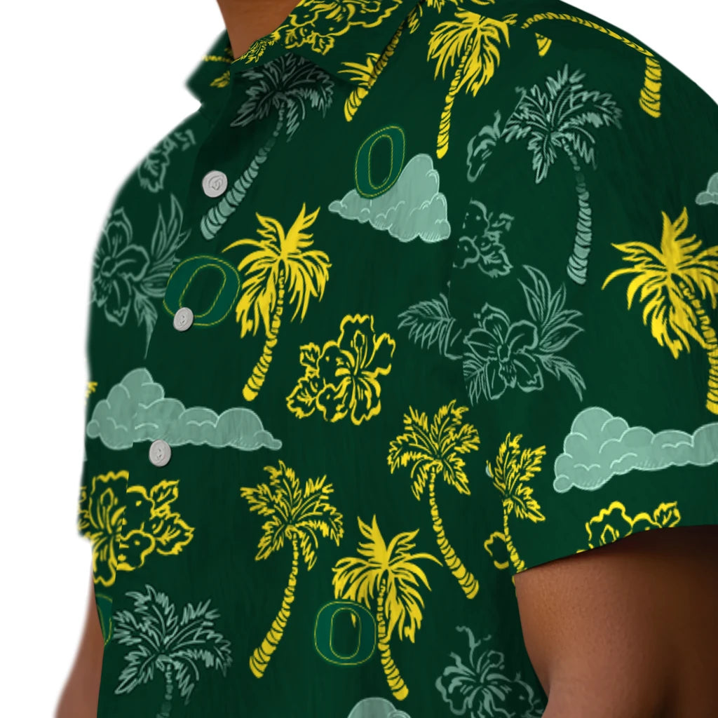 Oregon Ducks Hawaiian Shirt - Palm And Clouds | Hula Hawaiian Shirts