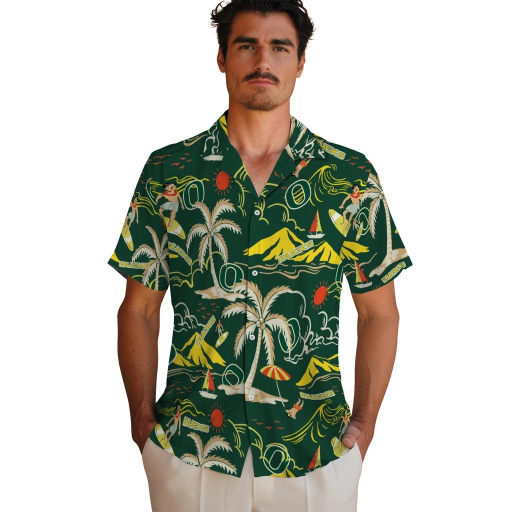 Oregon Ducks Hawaiian Shirt - Palm Tree Island | Hula Hawaiian Shirts