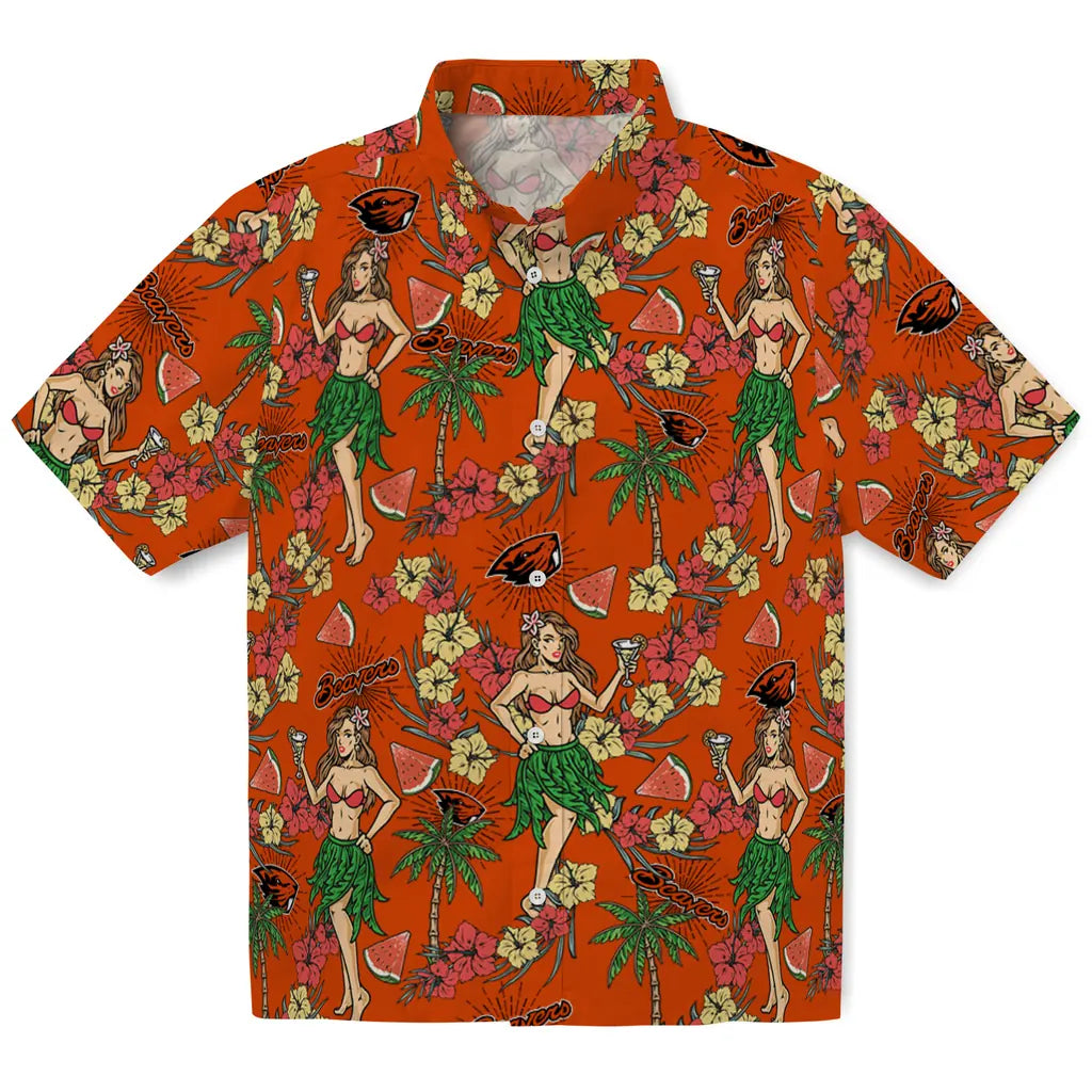 Oregon State Beavers Hawaiian Shirt - Hawaiian Girls Design | Hula Hawaiian Shirts