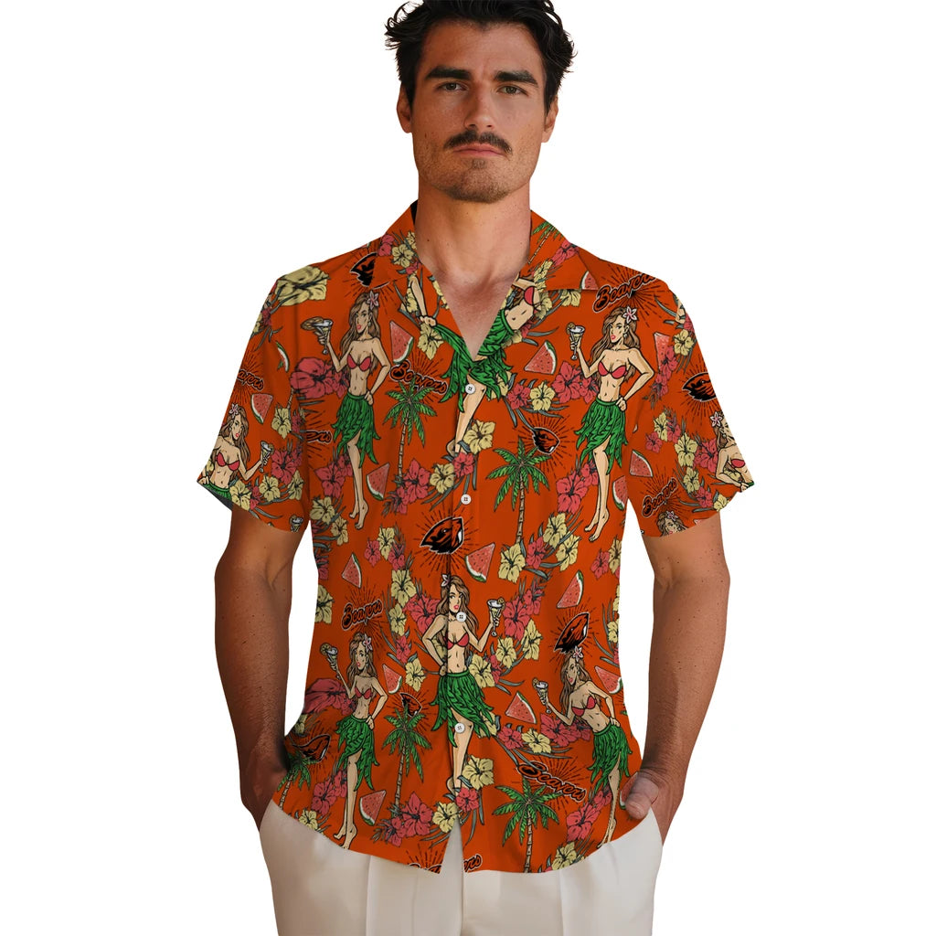 Oregon State Beavers Hawaiian Shirt - Hawaiian Girls Design | Hula Hawaiian Shirts