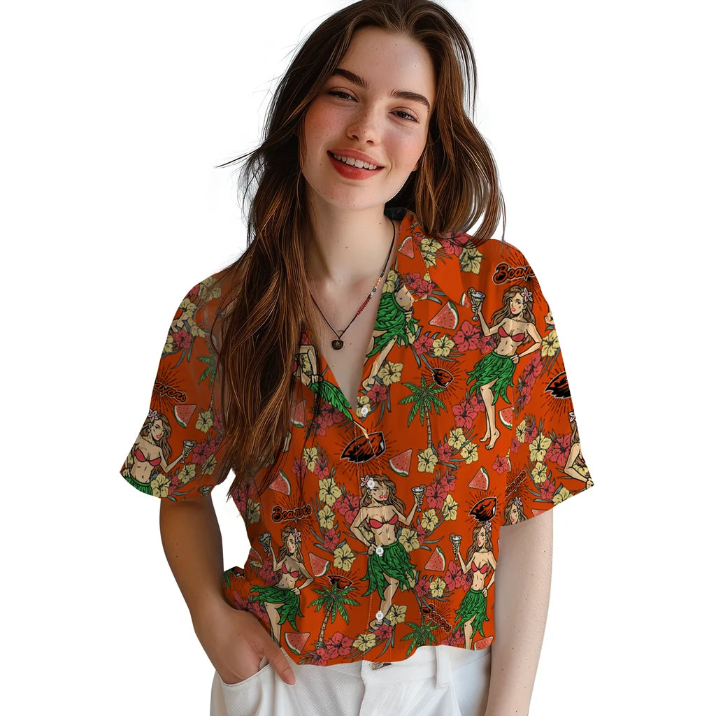 Oregon State Beavers Hawaiian Shirt - Hawaiian Girls Design | Hula Hawaiian Shirts