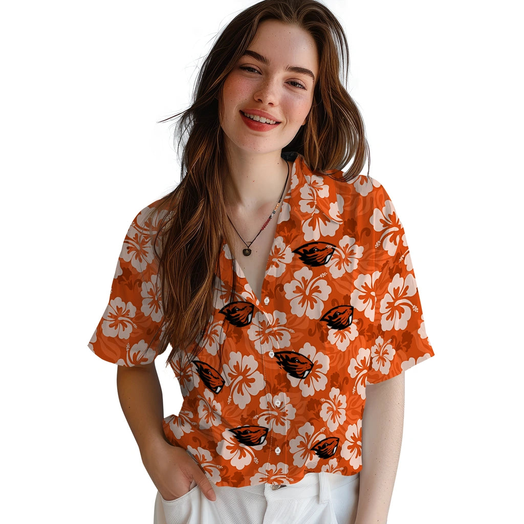Oregon State Beavers Hawaiian Shirt - Hibiscus Cluster | Hula Hawaiian Shirts