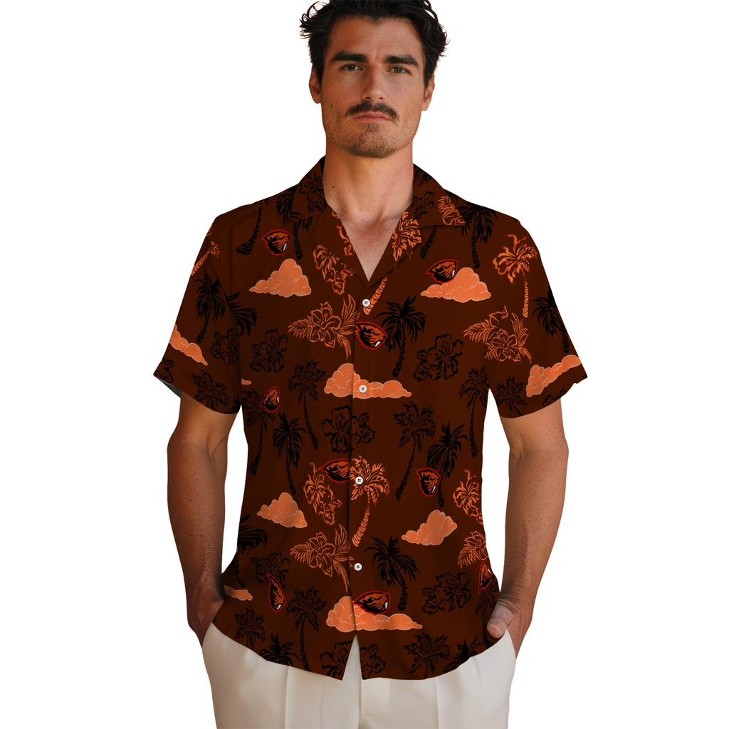 Oregon State Beavers Hawaiian Shirt - Palm And Clouds | Hula Hawaiian Shirts