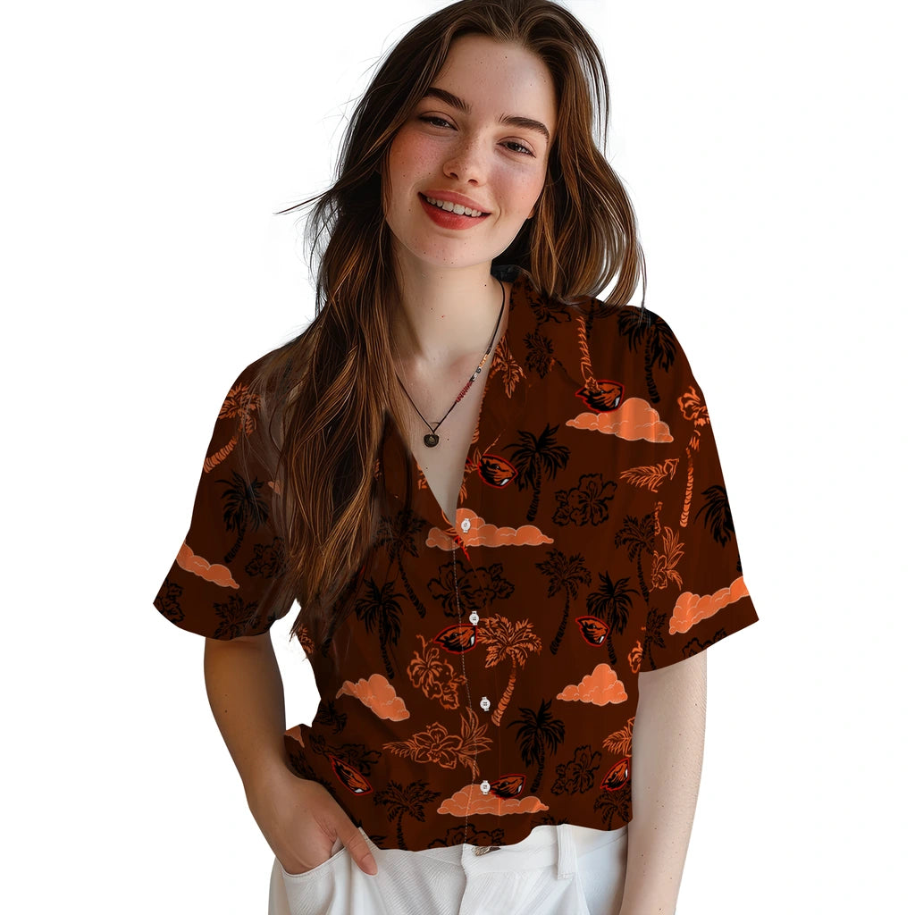 Oregon State Beavers Hawaiian Shirt - Palm And Clouds | Hula Hawaiian Shirts