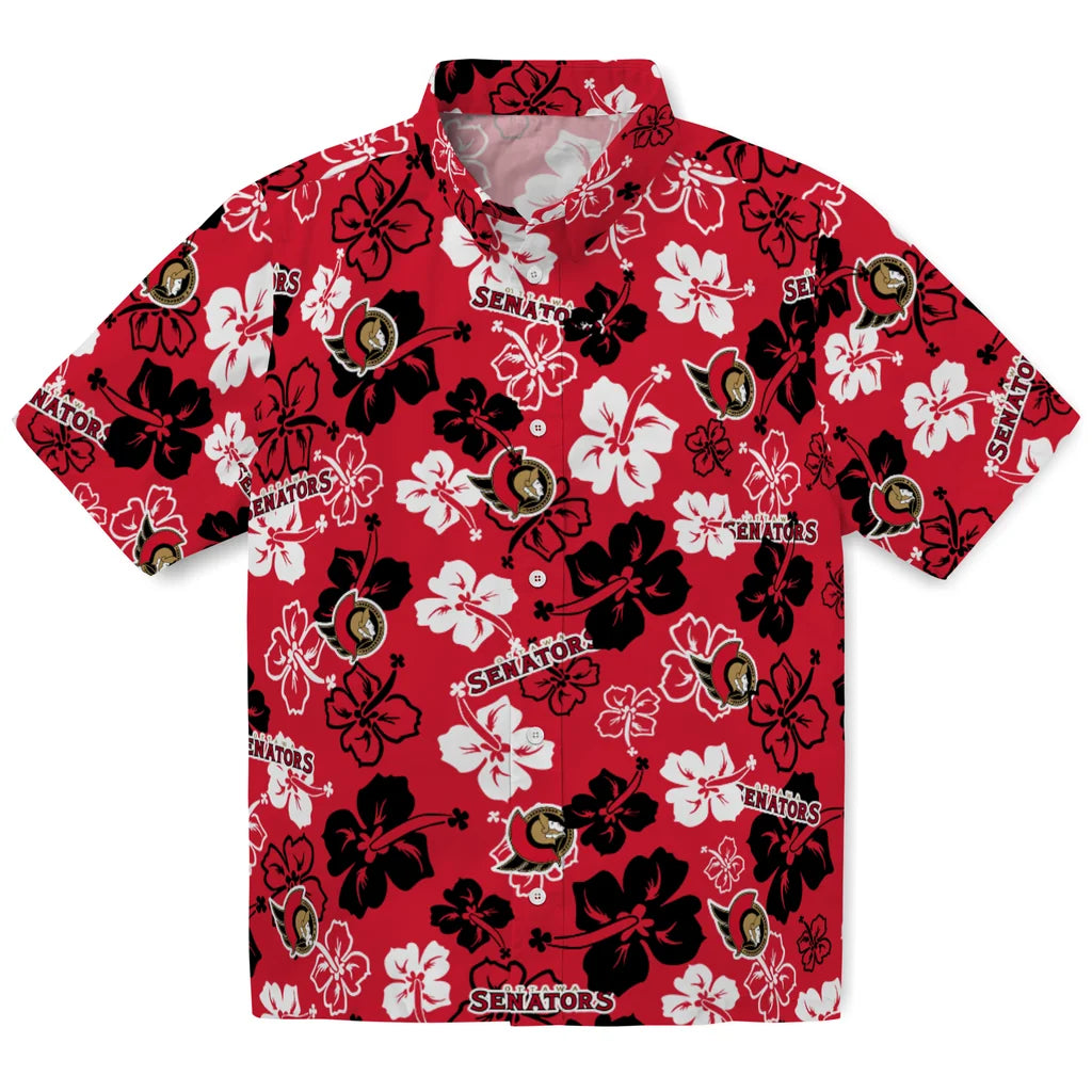 Ottawa Senators Hawaiian Shirt - Hibiscus Flower Design | Hula Hawaiian Shirts