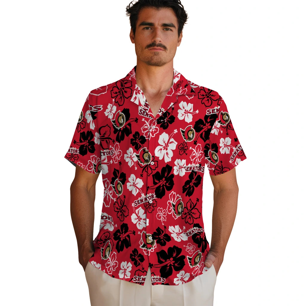 Ottawa Senators Hawaiian Shirt - Hibiscus Flower Design | Hula Hawaiian Shirts