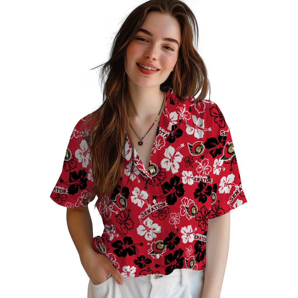 Ottawa Senators Hawaiian Shirt - Hibiscus Flower Design | Hula Hawaiian Shirts
