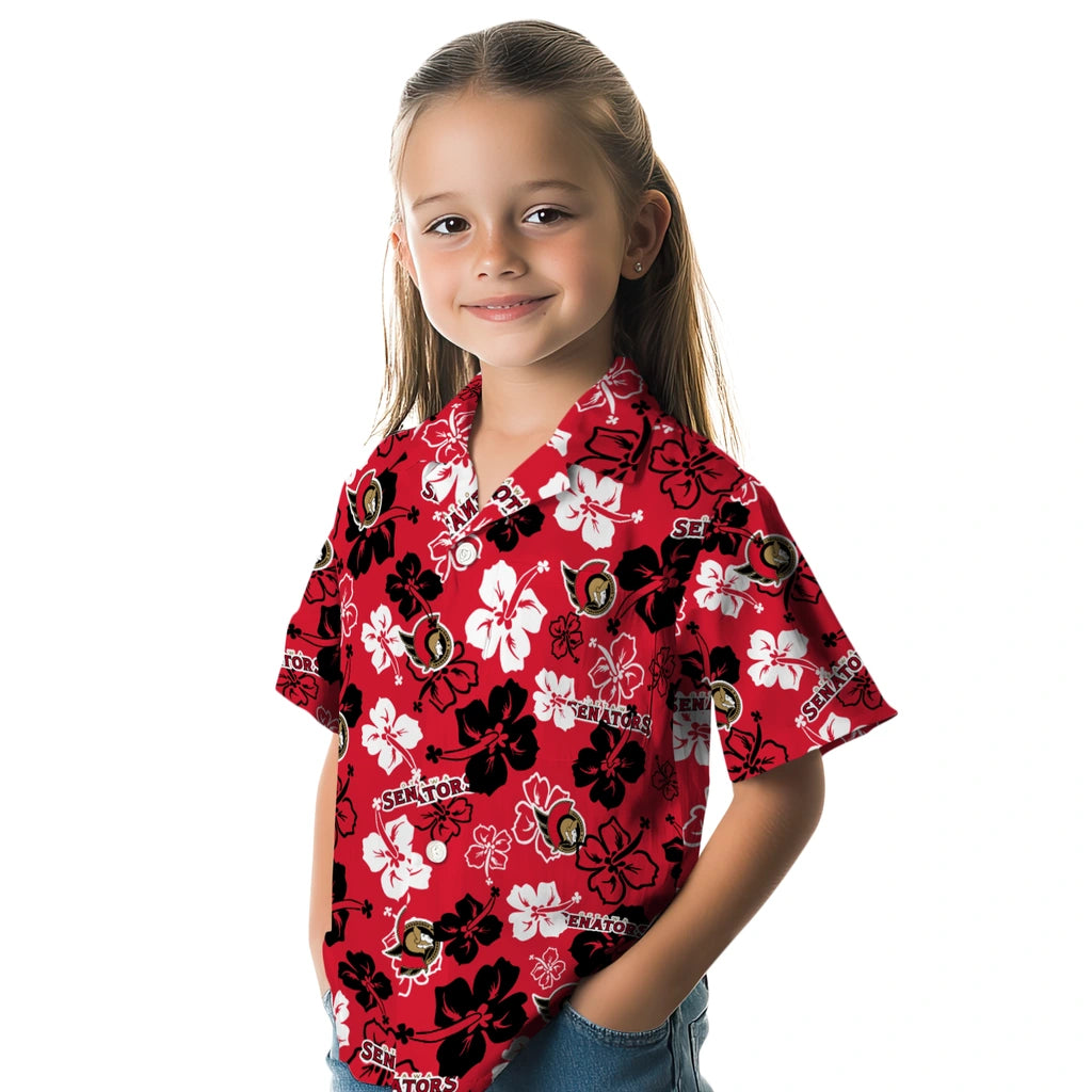 Ottawa Senators Hawaiian Shirt - Hibiscus Flower Design | Hula Hawaiian Shirts