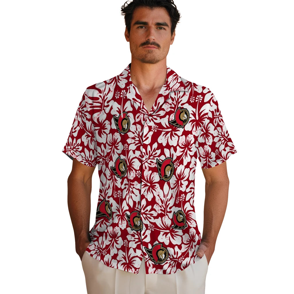 Ottawa Senators Hawaiian Shirt - Hibiscus Motif | Hula Hawaiian Shirts