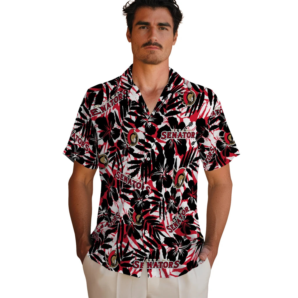 Ottawa Senators Hawaiian Shirt - Hibiscus Overlay | Hula Hawaiian Shirts