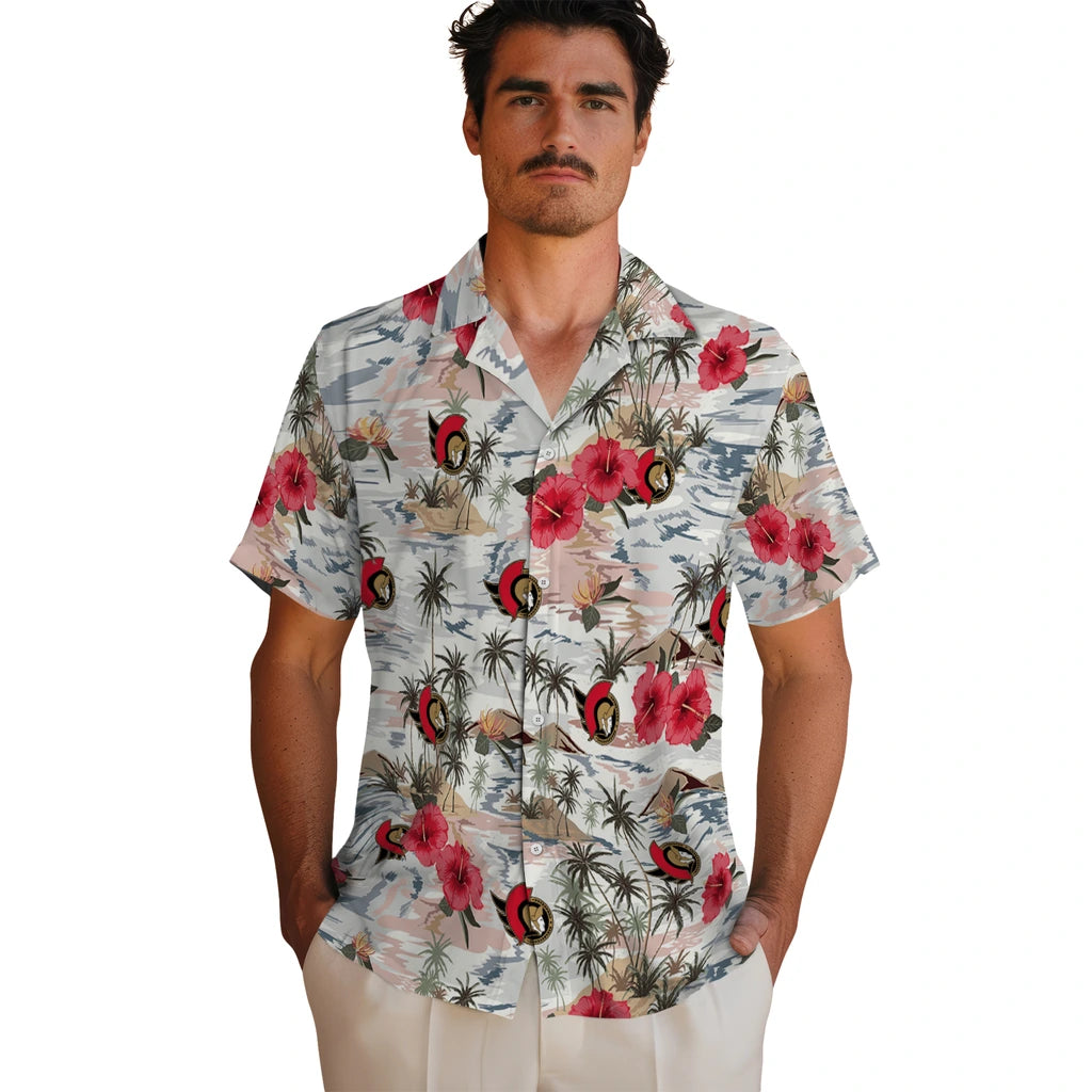 Ottawa Senators Hawaiian Shirt - Hibiscus Seaside | Hula Hawaiian Shirts