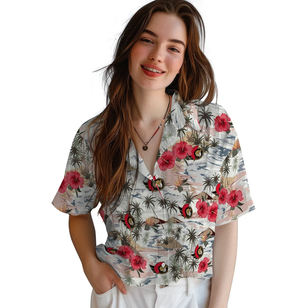 Ottawa Senators Hawaiian Shirt - Hibiscus Seaside | Hula Hawaiian Shirts