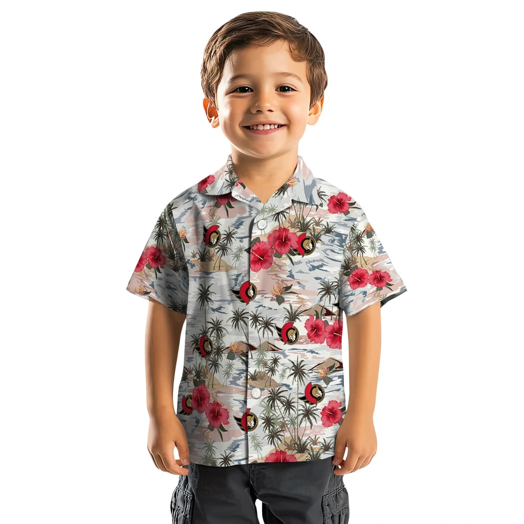 Ottawa Senators Hawaiian Shirt - Hibiscus Seaside | Hula Hawaiian Shirts