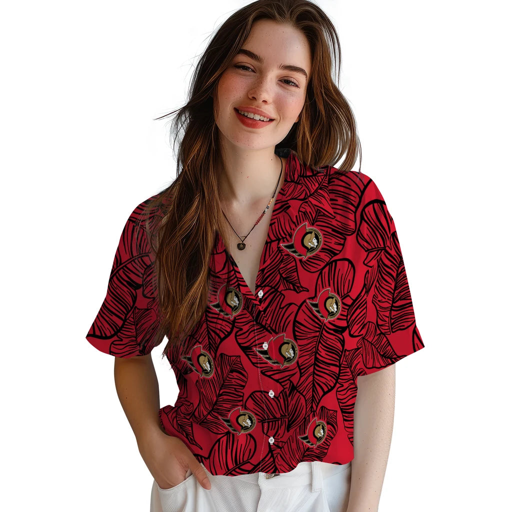 Ottawa Senators Hawaiian Shirt - Leaf Outline | Hula Hawaiian Shirts