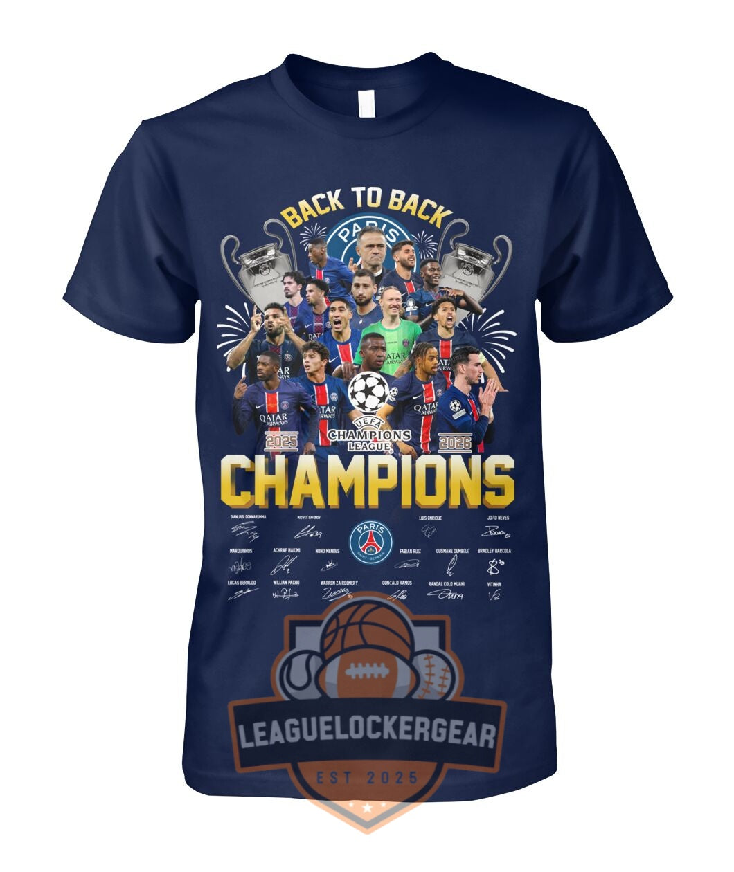 Paris Saint-Germain Back to Back Champions League 2026 T-Shirt - LeagueLockerGear