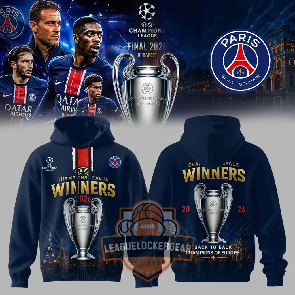 Paris Saint-Germain Champions League Winners 2026 Back to Back Champions Hoodie - LeagueLockerGear