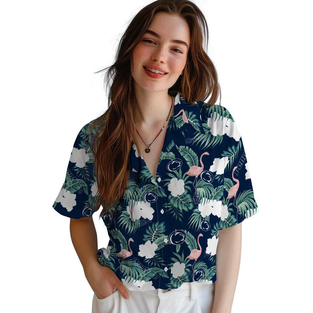 Penn State Nittany Lions Hawaiian Shirt - Flamingo and Hibiscus | Hula Hawaiian Shirts