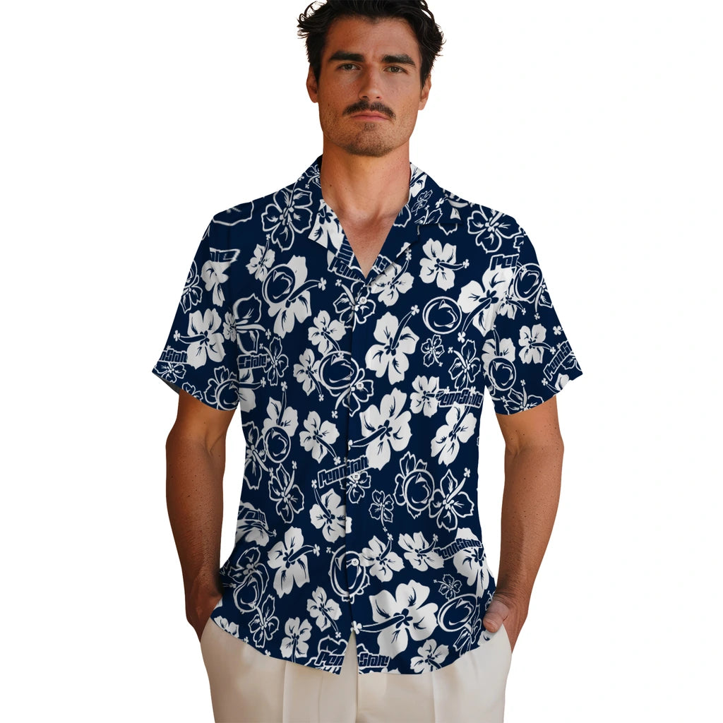 Penn State Nittany Lions Hawaiian Shirt - Hibiscus Flower Design | Hula Hawaiian Shirts